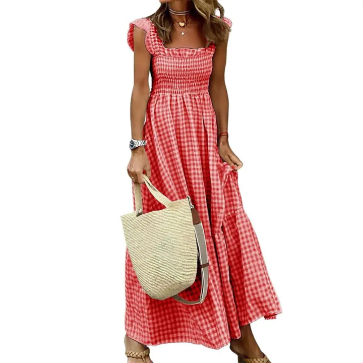 Ottoline™ | Retro plaid smocked flounce jurk