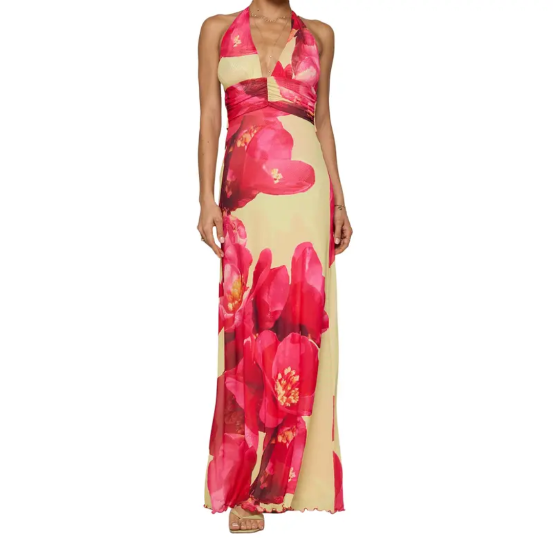 Loralei™ | Bloemen halter backless maxi jurk
