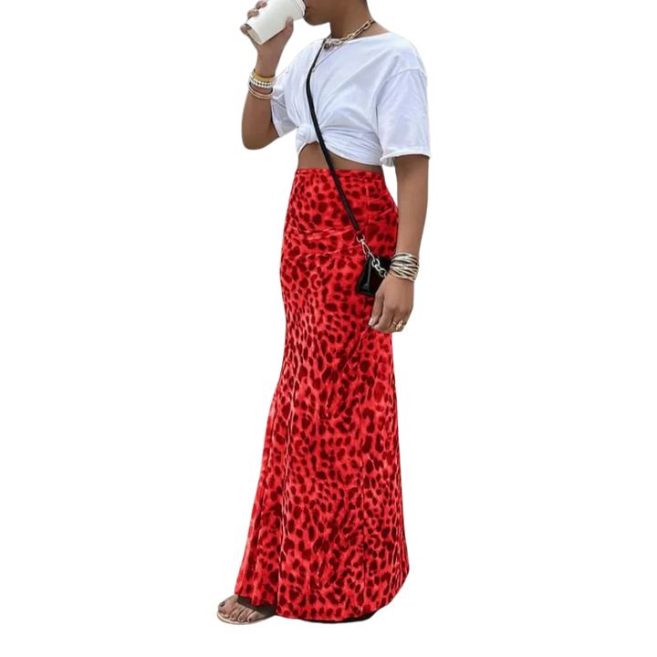 Thora™ | Wild leopard print fishtail midi rok