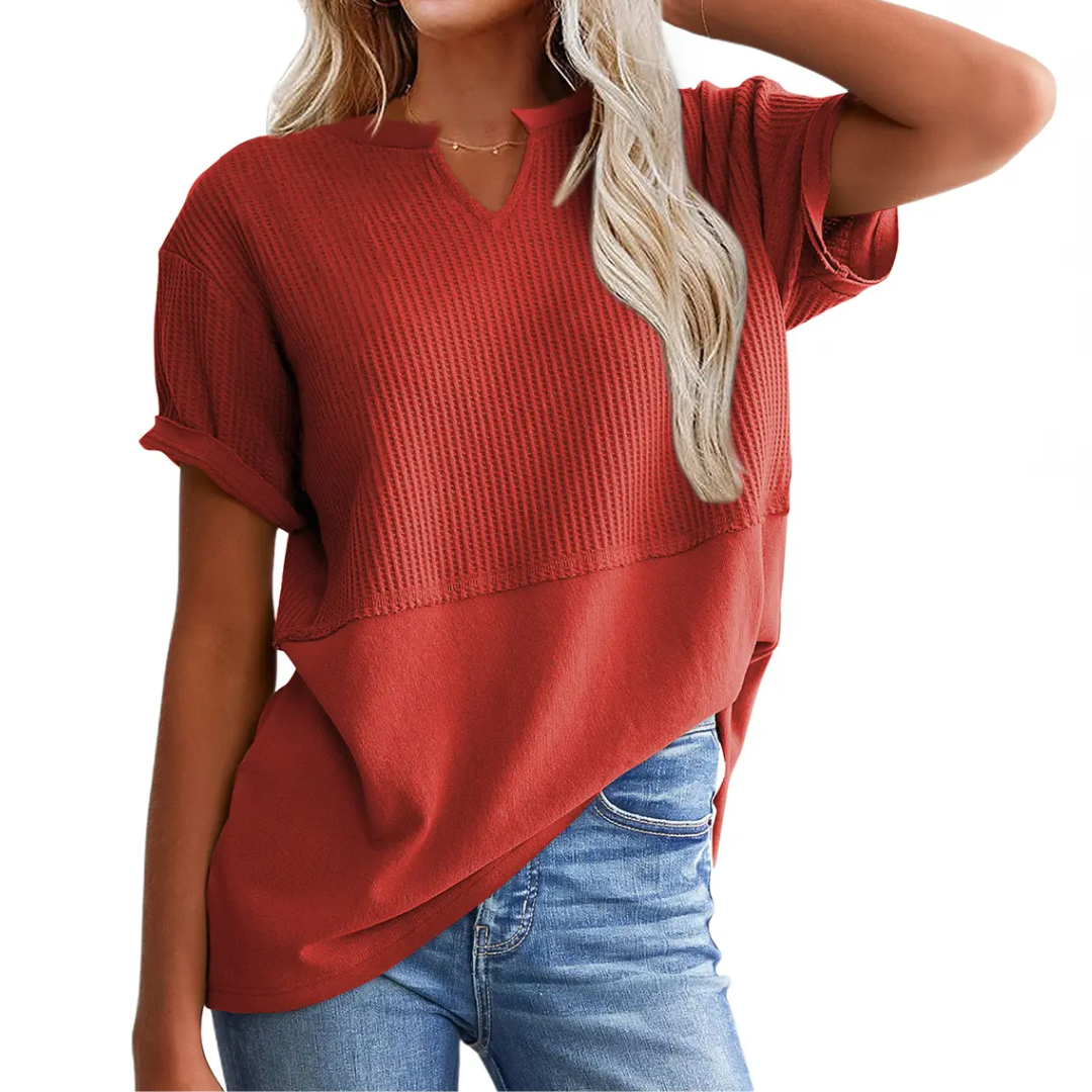 Gracie™ | Cozy waffle knit top met V-hals