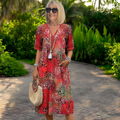 Ashley™ | Met print V-hals midi jurk