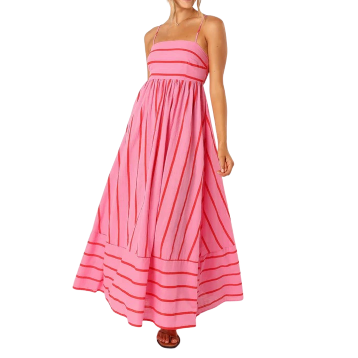Lavelle™ | Gestreepte spaghetti strap swing maxi jurk
