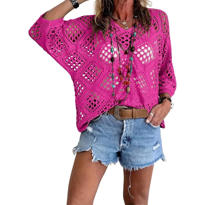 Willa™ | Boho diamond crochet batwing top