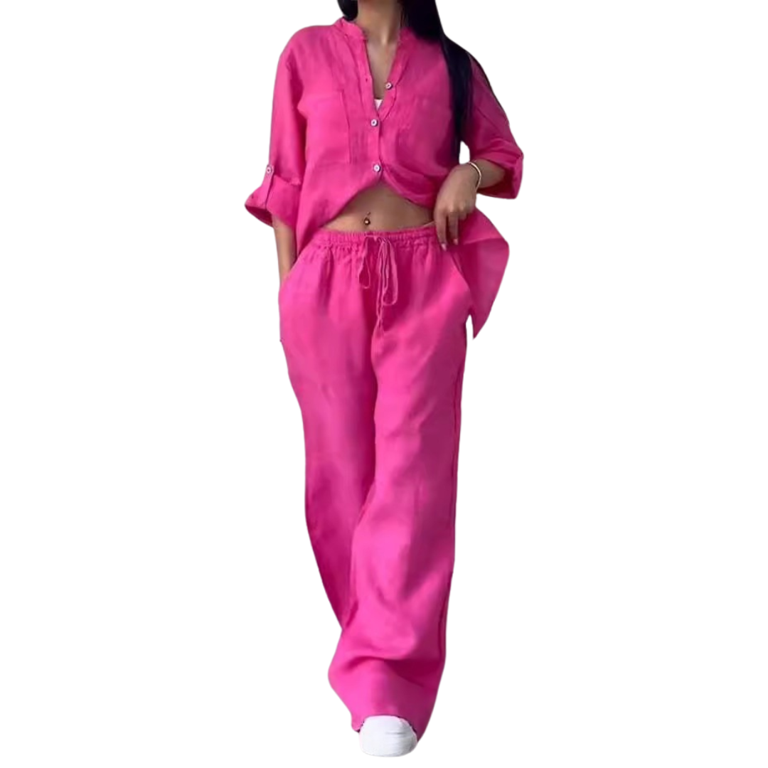 Halcyon™ | Relaxte linen shirt & wide-leg broek set