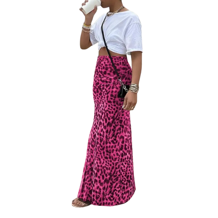 Thora™ | Wild leopard print fishtail midi rok