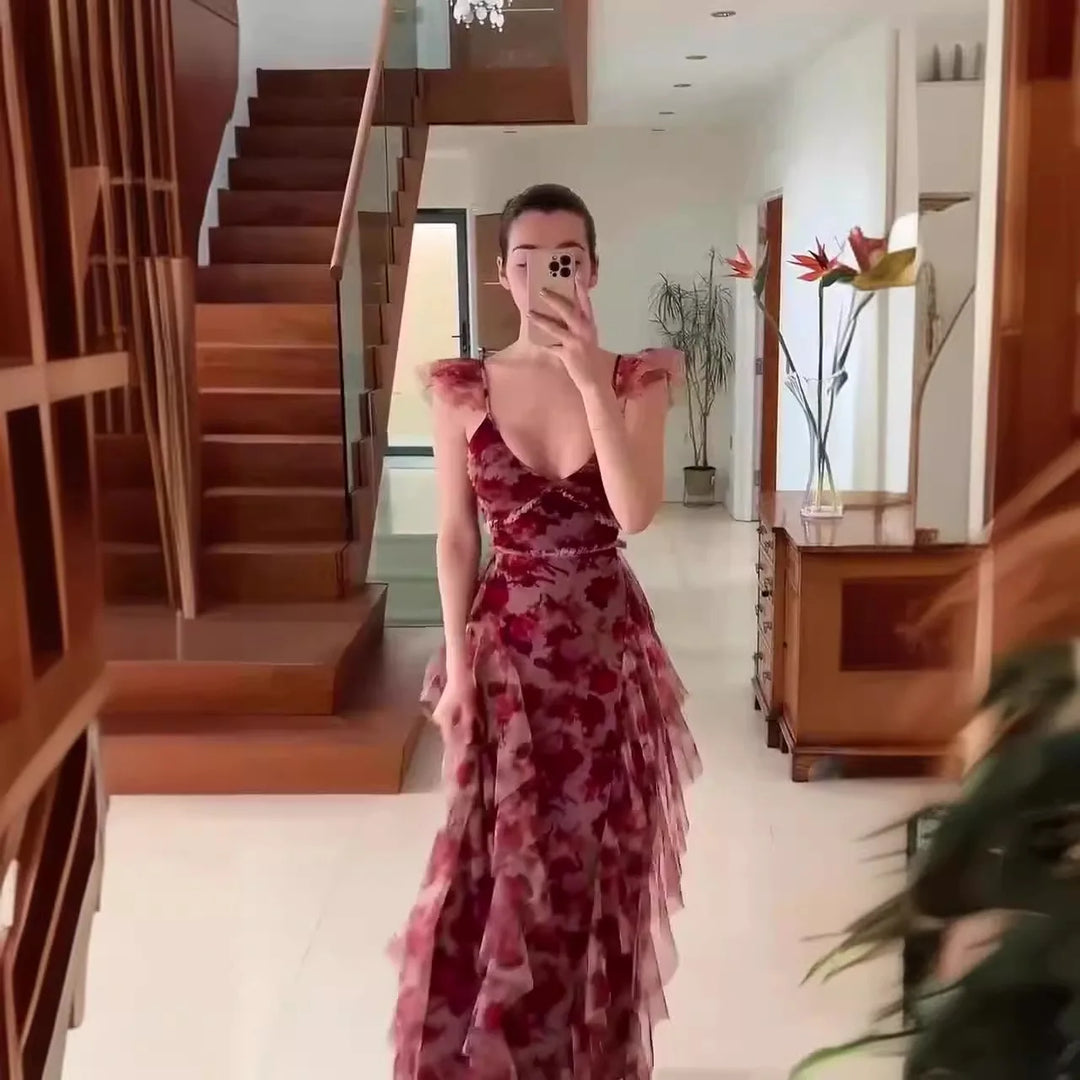 Mariela™ | Romantic bloemen ruffle maxi jurk