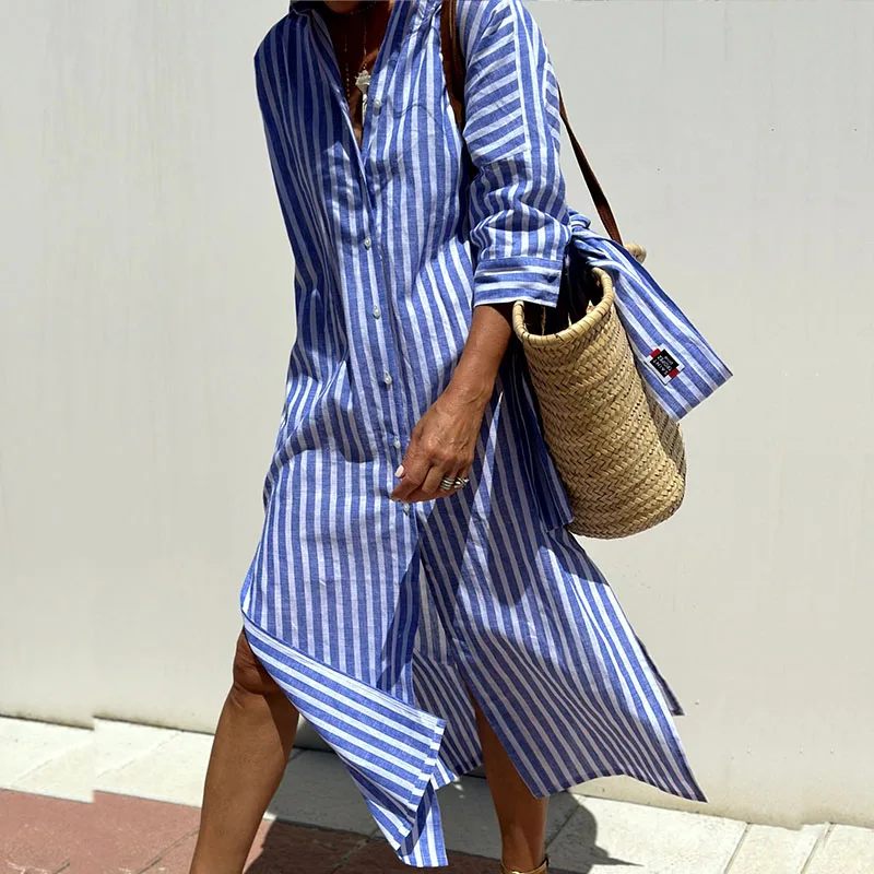 Trixie™ | Elegante gestreepte shirtjurk