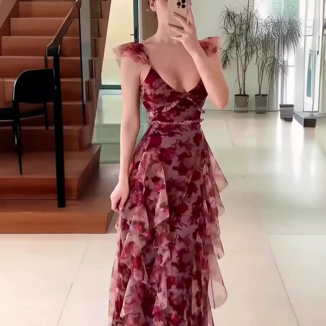 Mariela™ | Romantic bloemen ruffle maxi jurk