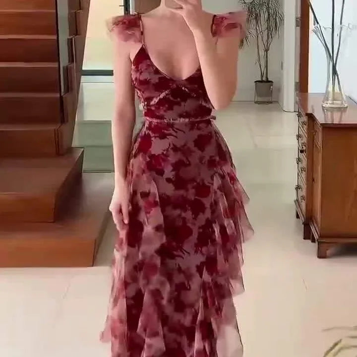 Mariela™ | Romantic bloemen ruffle maxi jurk