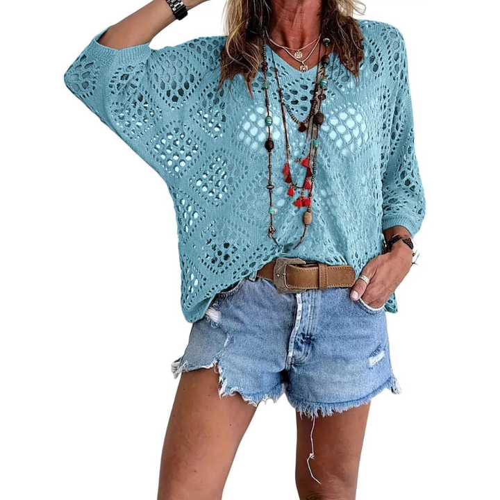 Willa™ | Boho diamond crochet batwing top