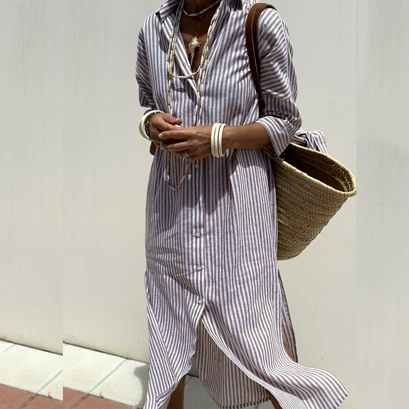 Trixie™ | Elegante gestreepte shirtjurk
