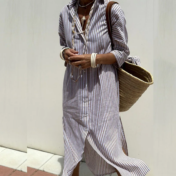 Trixie™ | Elegante gestreepte shirtjurk