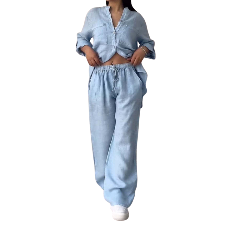 Halcyon™ | Relaxte linen shirt & wide-leg broek set
