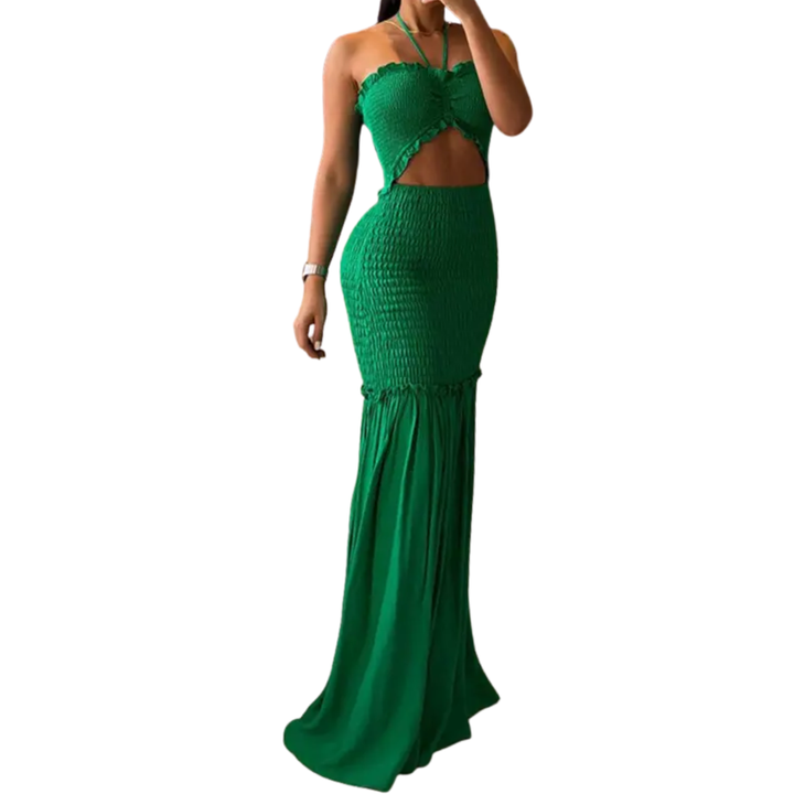 Isolde™ | Tropical print halter maxi jurk