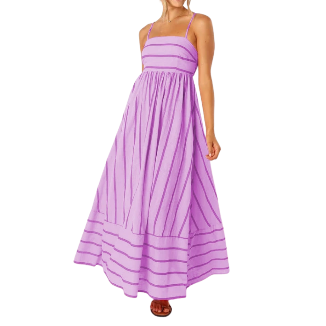 Lavelle™ | Gestreepte spaghetti strap swing maxi jurk