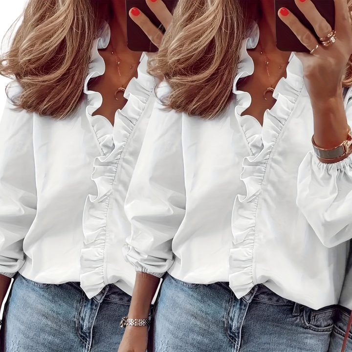 Lorelei™ | Timeless V-hals blouse with ruffles for casual elegance