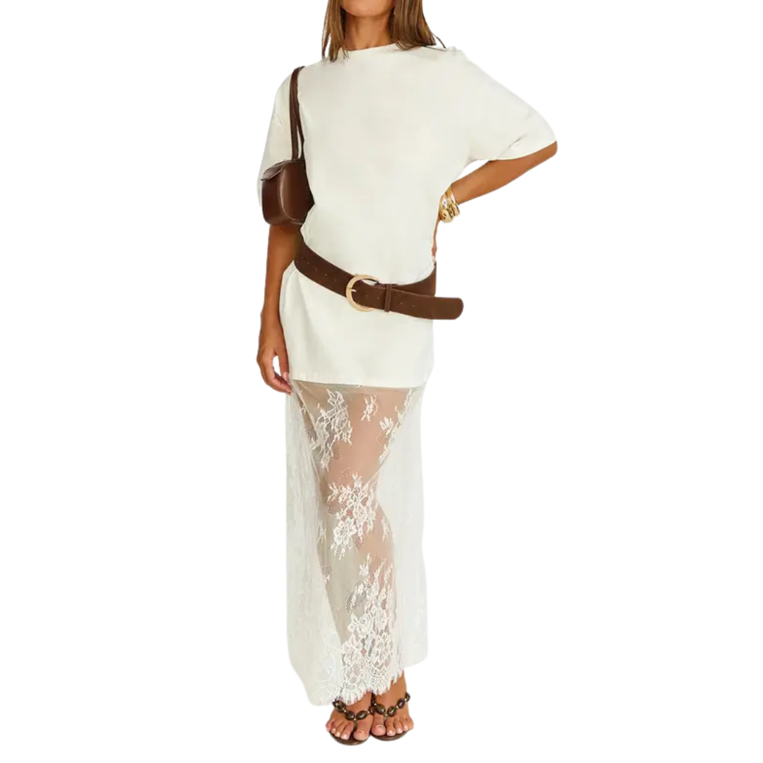 Frannie™ | Lace hem drop shoulder maxi jurk