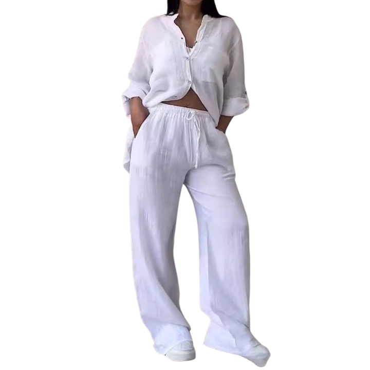 Halcyon™ | Relaxte linen shirt & wide-leg broek set