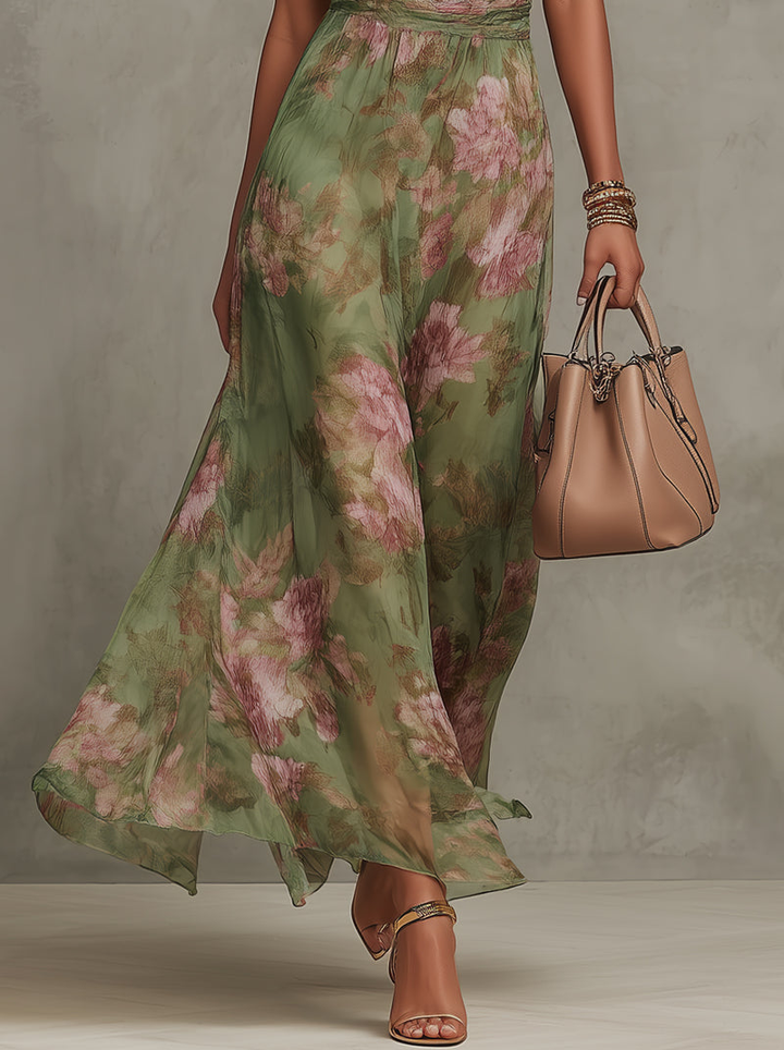 Livya | Bloemen maxi jurk with halter neckline