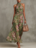 Livya | Bloemen maxi jurk with halter neckline
