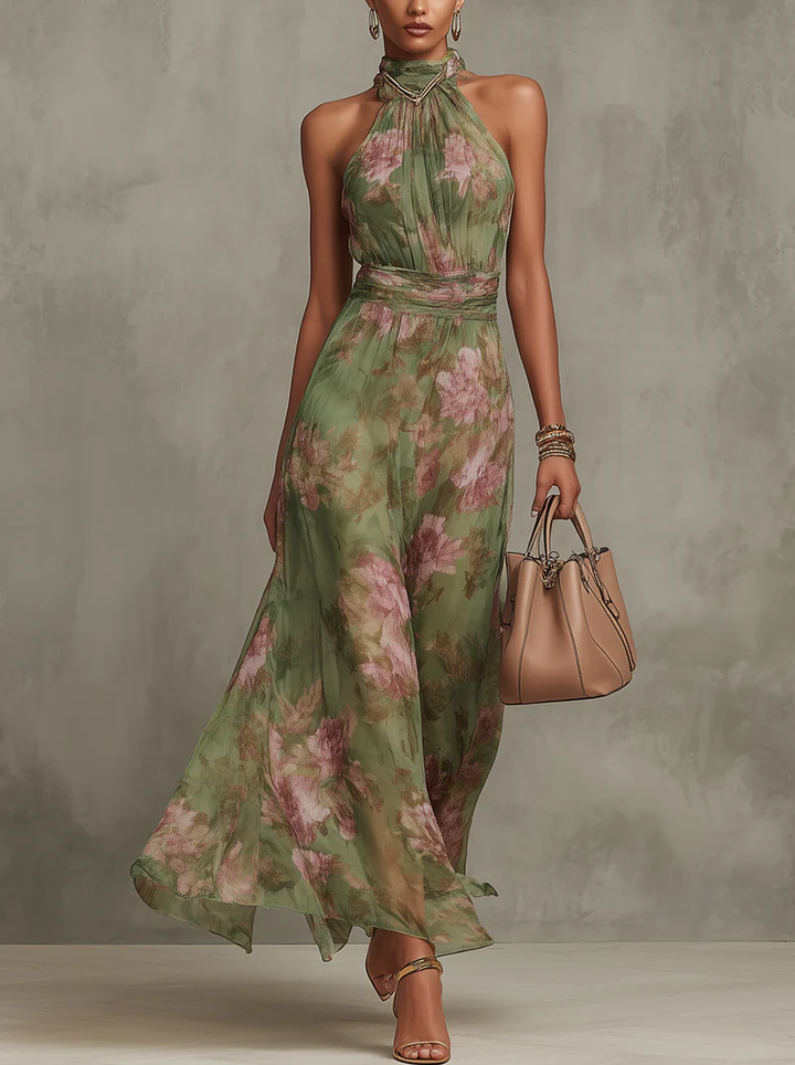 Livya | Bloemen maxi jurk with halter neckline