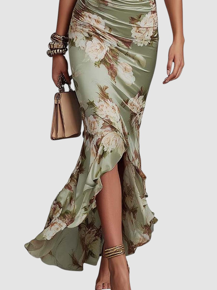 Valentina | Satijnen midi jurk met bloemenprint