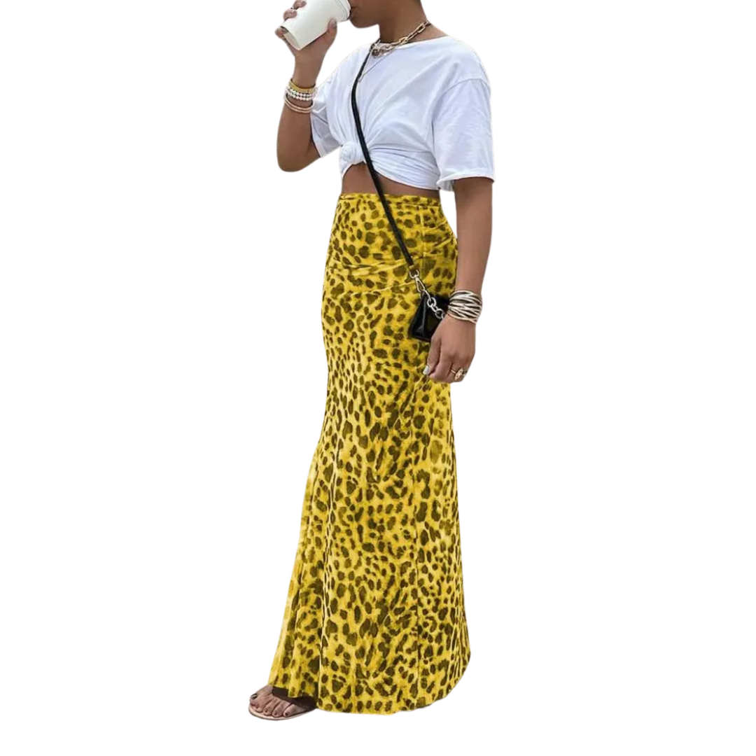 Thora™ | Wild leopard print fishtail midi rok