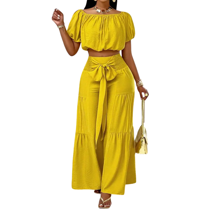 Hallie™ | Bow shoulderless wide-leg set