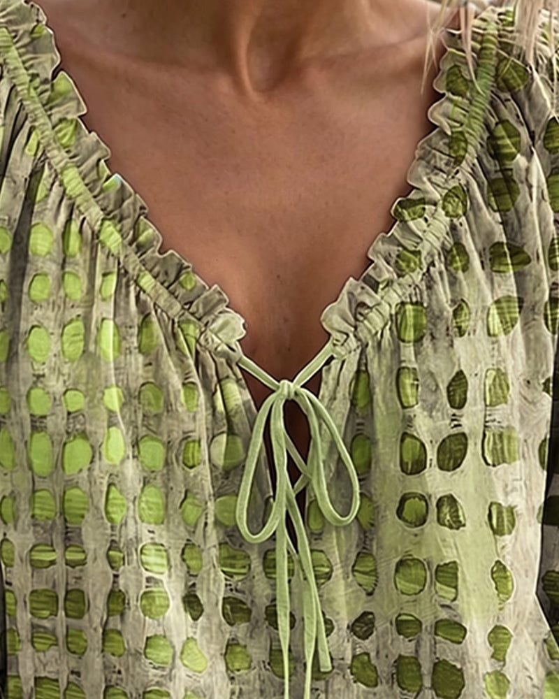 Blouse À Pois Avec Lacets