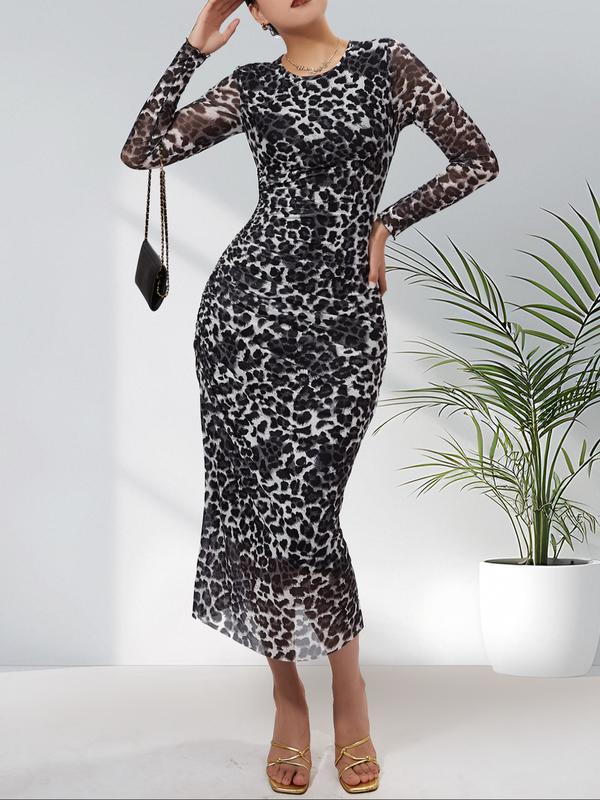 Alianna™ | Elegante leopard print ruched bodycon jurk for parties