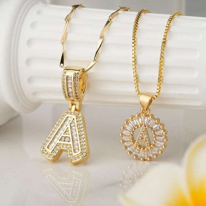 Aisha™ | Elegante 2-pack initial letter pendant necklaces