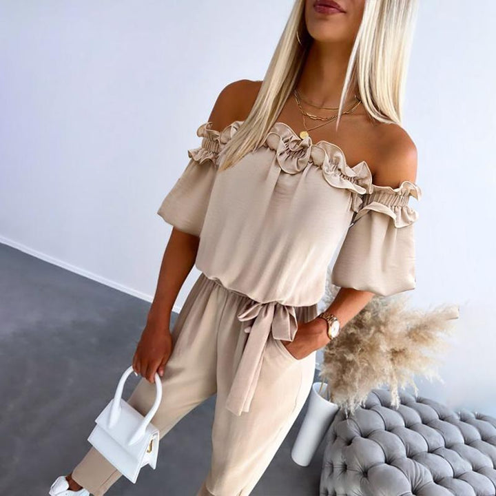 Ferili | Chique off shoulder frill tie-waist jumpsuit