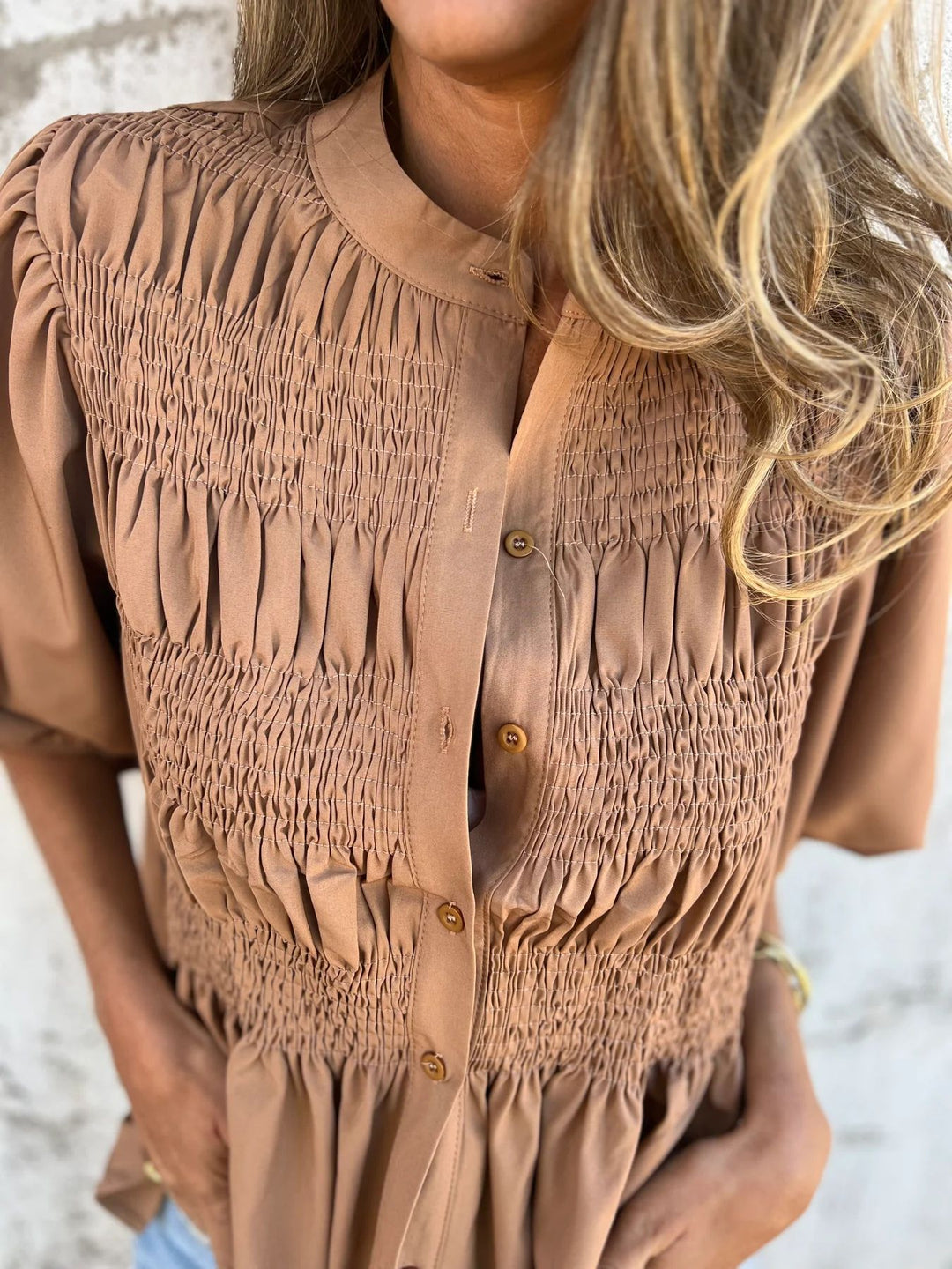 Eliza™ | Pleated button-up blouse