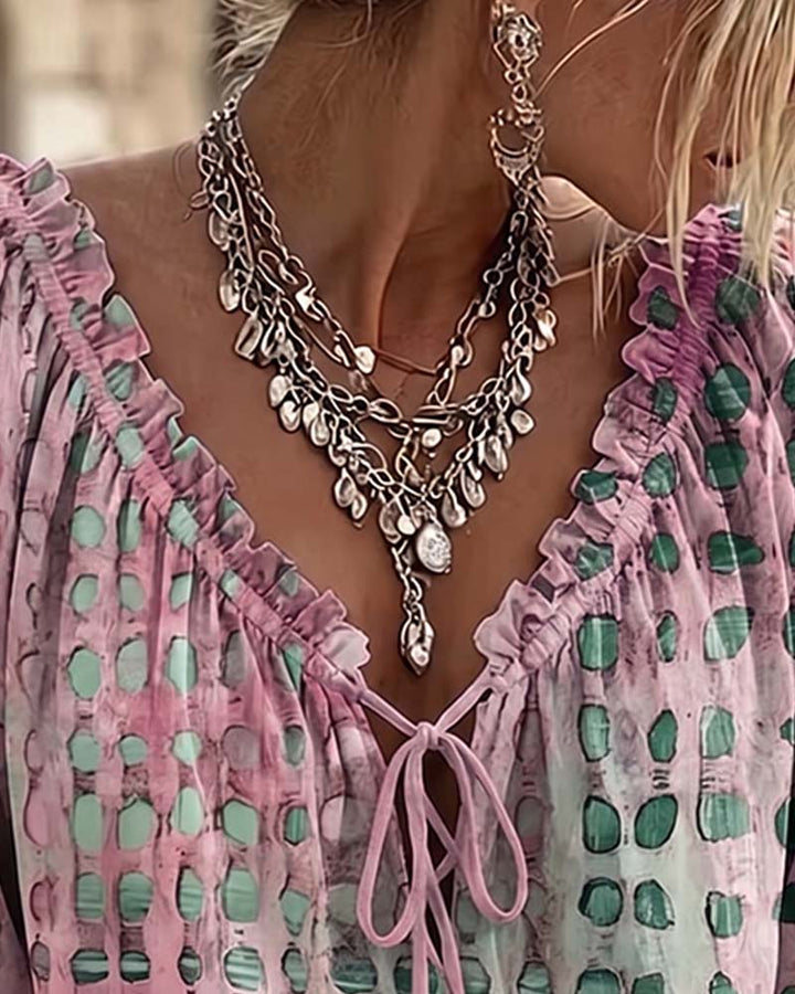 Blouse À Pois Avec Lacets