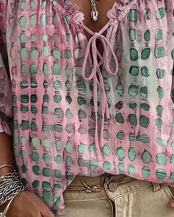 Blouse À Pois Avec Lacets
