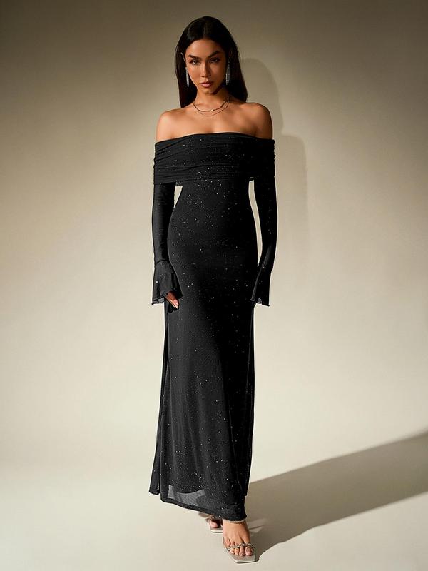 Darcie™ | Off shoulder ruched sequin bodycon avondjurk