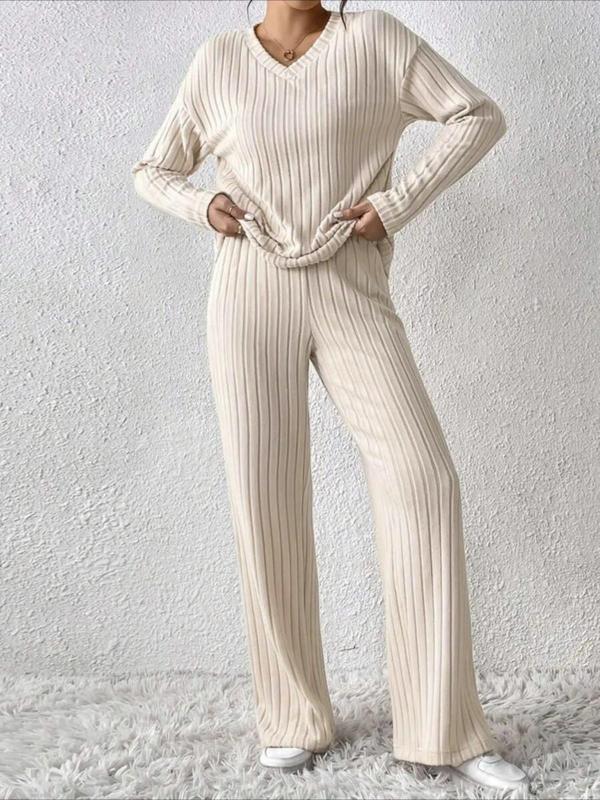 Summer™ | Casual V-hals lange mouwen top & straight leg lounge broek set