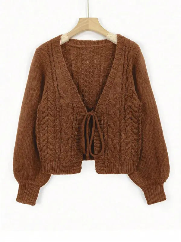 Alicia™ | Casual drop shoulder lange mouwen vest tie front V-hals knitwear