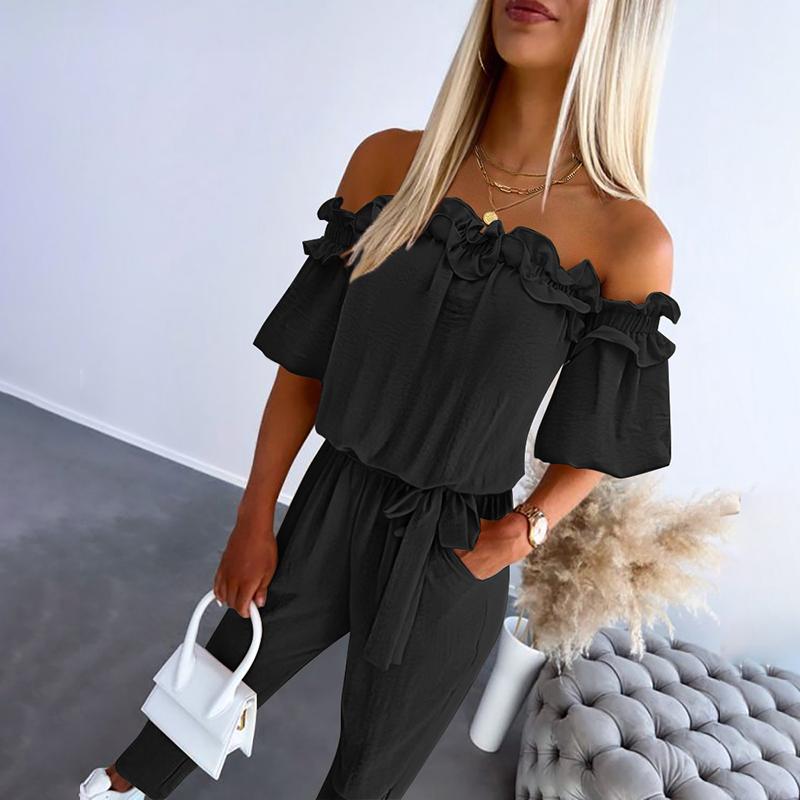 Ferili | Chique off shoulder frill tie-waist jumpsuit