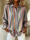 Dames casual retro gestreepte print shirt