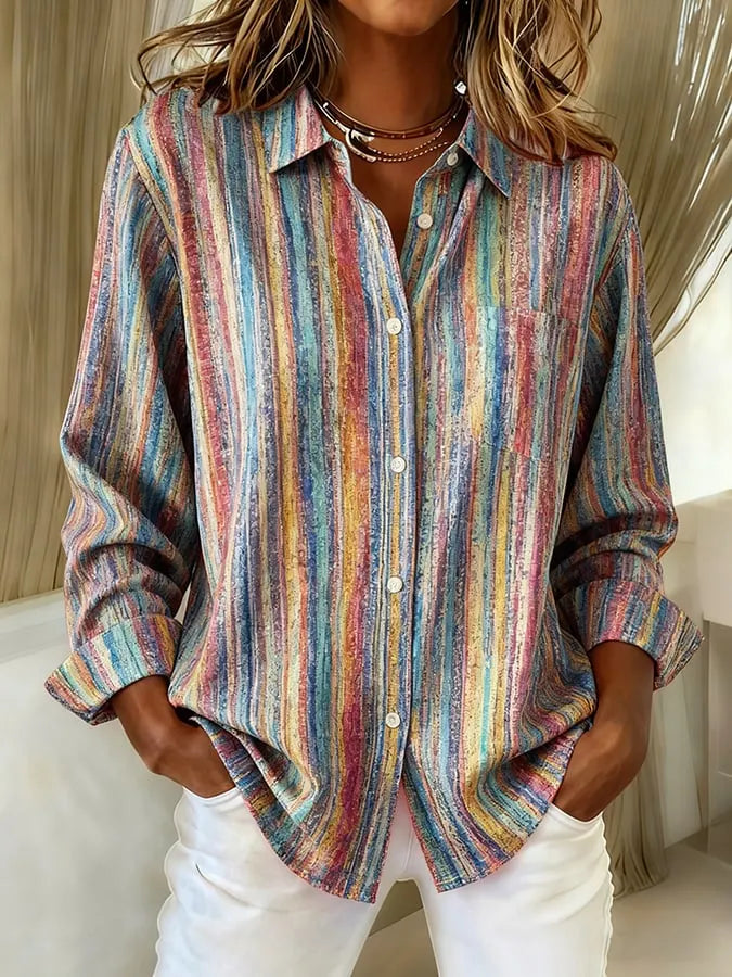 Dames casual retro gestreepte print shirt