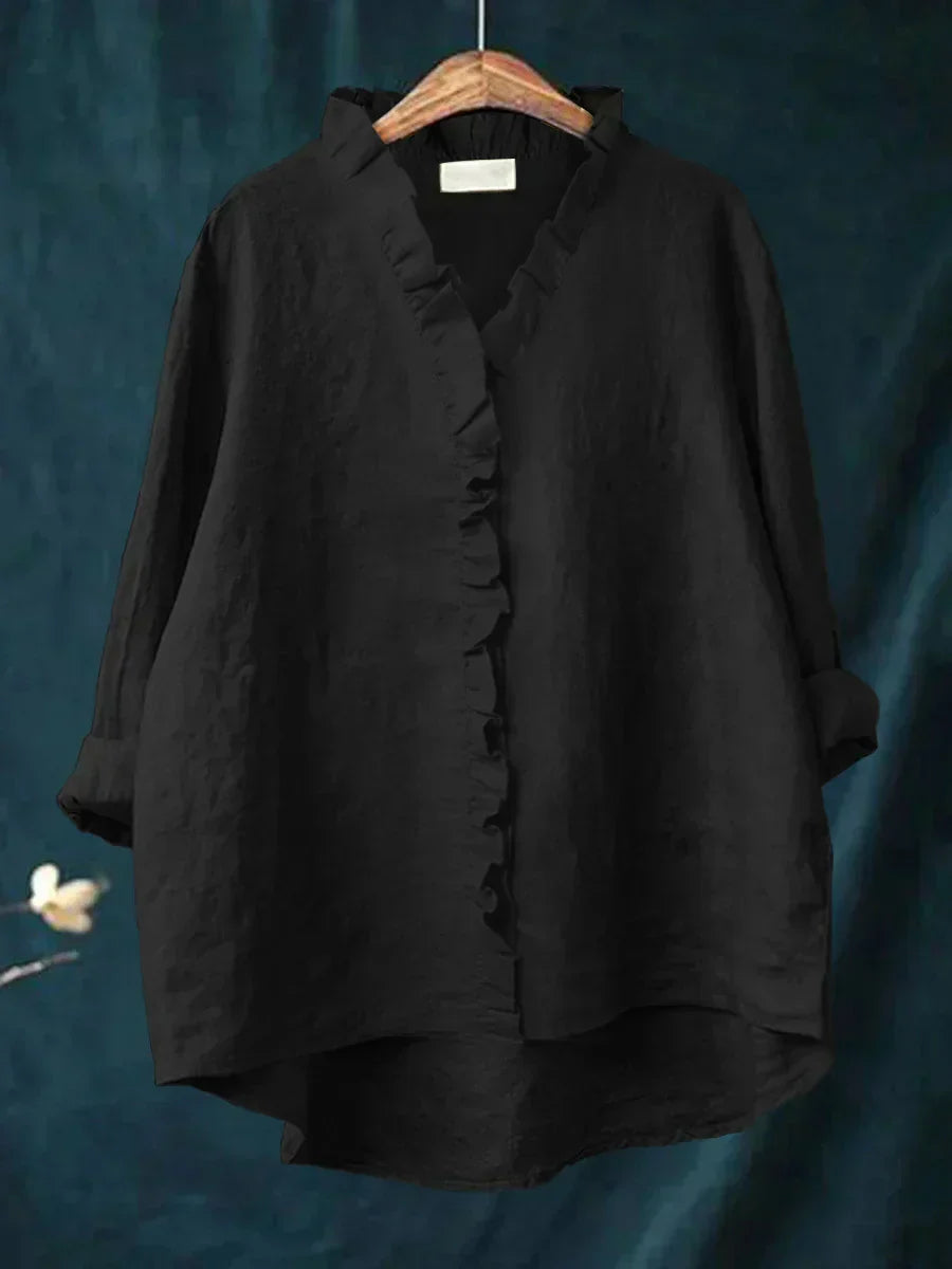 Lily | Cotton linen ruffled blouse