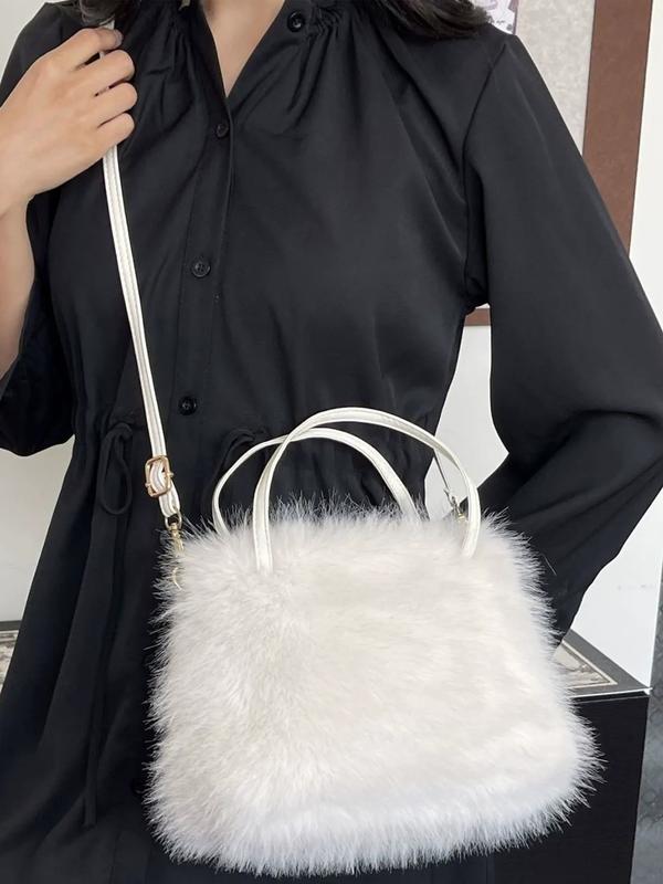 Lizzie™ | Fashionable imitation fur small handtas with grip handle & shoulder strap