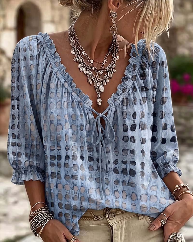 Blouse À Pois Avec Lacets