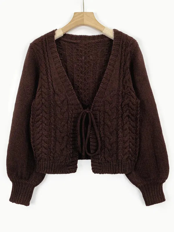 Alicia™ | Casual drop shoulder lange mouwen vest tie front V-hals knitwear