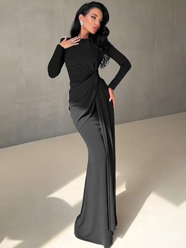 Josalie™ | Elegante ruched bodycon jurk with padded shoulders & lange mouwen