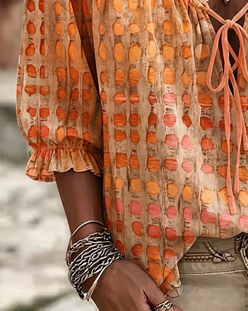 Blouse À Pois Avec Lacets