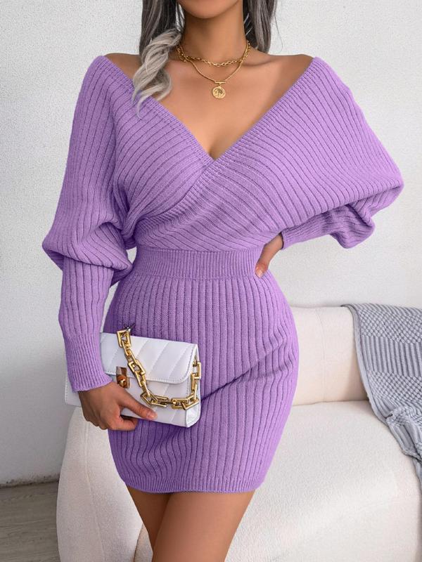 Blake™ | Wrapped V-hals trui jurk with slim-fit long sleeves