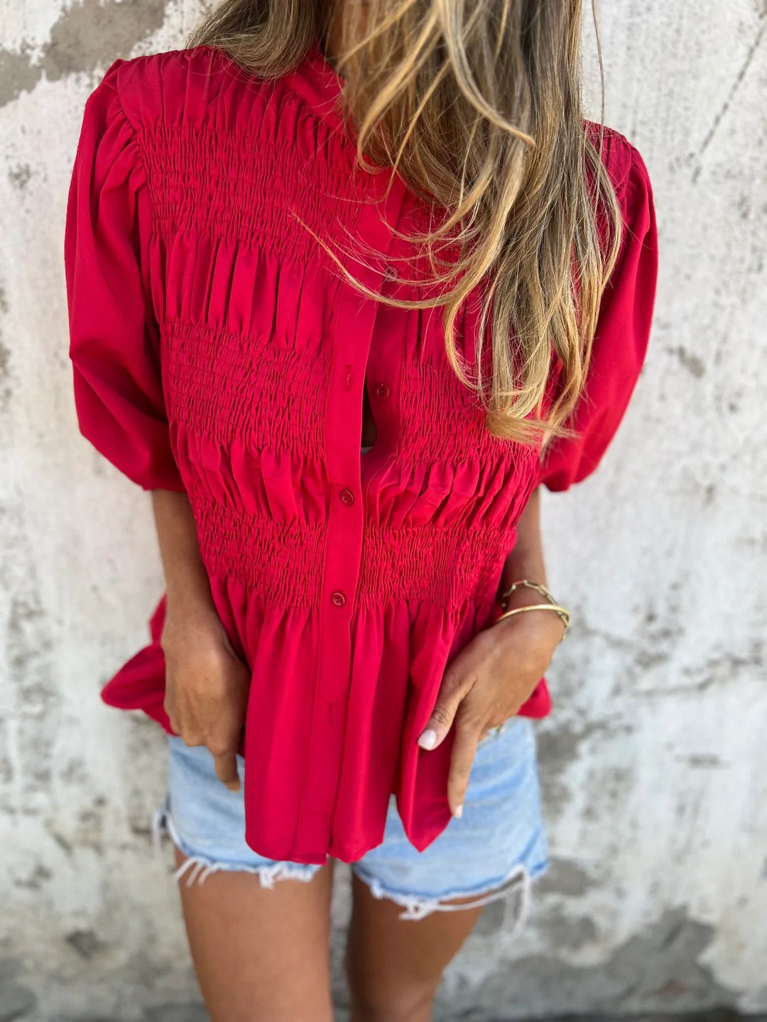 Eliza™ | Pleated button-up blouse