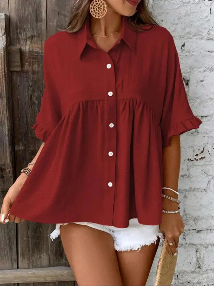 Ellasa™ | Casual plus size ruffle button-front blouse